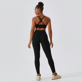 Nahtloses Yoga- und Pilates-Set für Damen – Leggings und Top mit hoher Taille, 2-teilige Activewear – Schwarzes Set