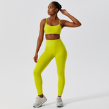 Nahtloses Yoga- und Pilates-Set für Damen – Sport-BH, Shorts mit hoher Taille und Leggings – Grün