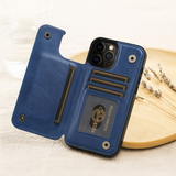 LeatherGard | Luxuriöse Handyhülle aus Leder mit Kartenfächern und Magnetverschluss | Schulte – Blau