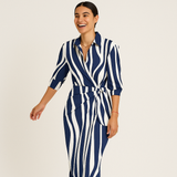 Anna - Sommer Chic Kleid – Dunkelblau und Weiß