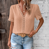 Celestine | Damen Kurzarm Bluse mit V-Ausschnitt – Beige