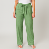 Gwyneth – Elegante Leinenhose Mit Bindegürtel – Grün