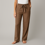 Gwyneth – Elegante Leinenhose Mit Bindegürtel – Kaffee