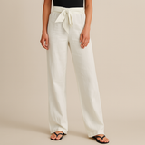 Gwyneth – Elegante Leinenhose Mit Bindegürtel – Weiß