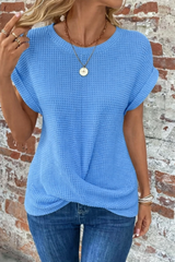 Daisy | Waffelmuster Rundhals Top – Blau