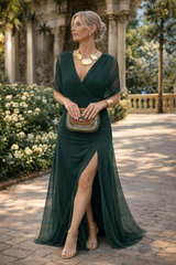 Nadeesha - Langes Blumen Kleid Mit V-Ausschnitt – Grün