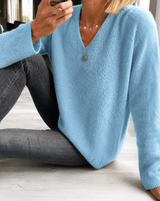 Astrid | Damen V-Ausschnitt Pullover Langarm – Blau