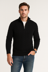 Herren Pullover | Stehkragen mit teilweiser Öffnung – Schwarz