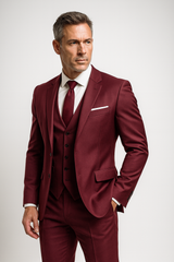 Herren Dreiteiliger Anzug | Taillierte Jacke Weste Hose – Rot