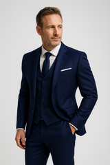 Herren Dreiteiliger Anzug | Taillierte Jacke Weste Hose – Marineblau