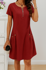 Tammy | Knopfdetail Taschen Kleid – Rot (Fast ausverkauft)