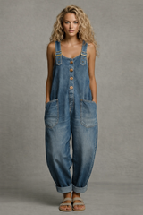 Lejla – Stilvoller Jeans Overall Mit Taschen – Blau