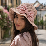 Coralie - Handgefertigter Sonnenhut mit Schleife – Rosa