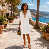 Élise | Elegantes Kleid mit V-Ausschnitt – Weiß