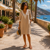 Élise | Elegantes Kleid mit V-Ausschnitt – Khaki