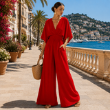 Mara | Eleganter Abend-Jumpsuit mit Weiten Beinen – Hellrot