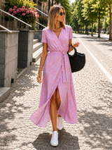 Lena | Elegantes Kleid mit V-Ausschnitt – Hellrosa