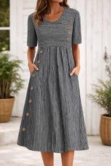 Maelissa - Raffiniertes gestreiftes Midikleid – Grau