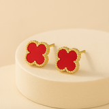 Kleeblatt Ohringe in Gold – Rot