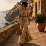 Mathilda | Drapiertes Kleid mit Gürtel – Khaki