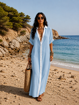 Hanna | Langes Hemdblusenkleid mit Knopfleiste – Hellblau