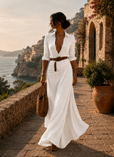 Mathilda | Drapiertes Kleid mit Gürtel – Weiß