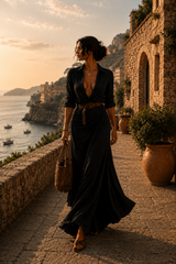 Mathilda | Drapiertes Kleid mit Gürtel – Schwarz