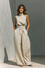 Maria | Minimalistisches Zweiteiler-Set mit weitem Bein – Khaki
