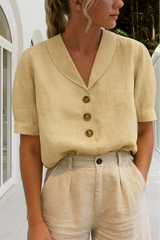 Willow | Langarm Pleated Bluse – Beige