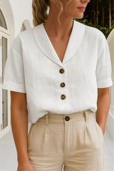 Willow | Langarm Pleated Bluse – Weiß