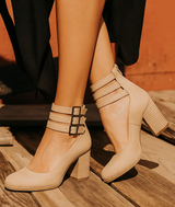 Ginevra™ | Chunky Sole Multi-Strap Pumps – Creme