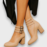 Ginevra – Stiefeletten mit Mehrfachriemen und Blockabsatz – Creme