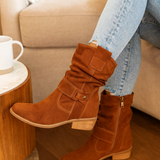 Selene | Flache Winterstiefel aus Wildleder mit seitlichem Reißverschluss – Braun