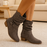 Selene | Flache Winterstiefel aus Wildleder mit seitlichem Reißverschluss – Taupe