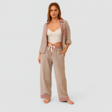 Marcelline | Set aus kariertem Langarmhemd und Hose mit weitem Bein – Rosa