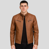 Milan | Herren-Bikerjacke aus PU-Leder mit Stehkragen – Erdgelb