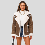 Isabella | Plüschige Winterjacke mit Knopfverschluss und Revers – Kaffee