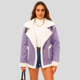 Isabella | Plüschige Winterjacke mit Knopfverschluss und Revers – Dunkelviolett