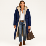 Amara | Wendbarer Wintermantel mit flauschiger Kapuze für Damen – Blau