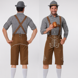 Herren Lederhose Braun – Traditionelle Trachtenhose mit Trägern für Oktoberfest München – Braun