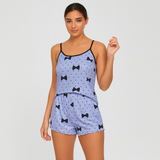 Damen-Pyjama-Set – Shorts & Top mit süßem schwarzen Herz-Print – Hellviolett