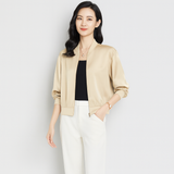 Fliegerblouson aus Satin für Damen – lockere Passform, Reißverschluss, Allwetterstil – Beige