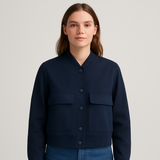Beige weicher Fliegerjacke für Damen – Lässiger und bequemer Look – Marineblau