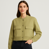 Beige weicher Fliegerjacke für Damen – Lässiger und bequemer Look – Olivgrün