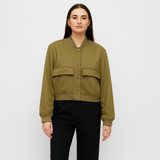 Beige weicher Fliegerjacke für Damen – Lässiger und bequemer Look – Armeegrün