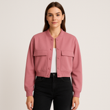 Beige weicher Fliegerjacke für Damen – Lässiger und bequemer Look – Rosa