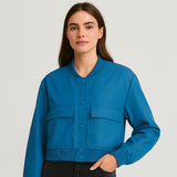 Beige weicher Fliegerjacke für Damen – Lässiger und bequemer Look – Blau