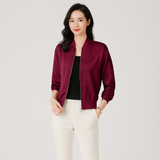 Fliegerblouson aus Satin für Damen – lockere Passform, Reißverschluss, Allwetterstil – Rotwein
