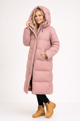 Damen Langer Steppmantel | Gestepptes Design mit Kapuze – Rosa