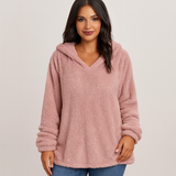 Fleece-Kapuzenpullover – Unifarbenes Damen Sweatshirt mit langen Ärmeln – Rosa